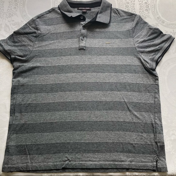 Michael Kors Gray Stripes Polo Shirt Men’s Size XL Short Sleeves Classic-Fit - Picture 1 of 16